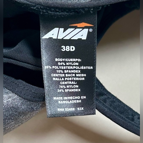 Avia Zip Up Sports High Intensity Full Coverage Bra Black Gray 38D - Picture 7 of 9